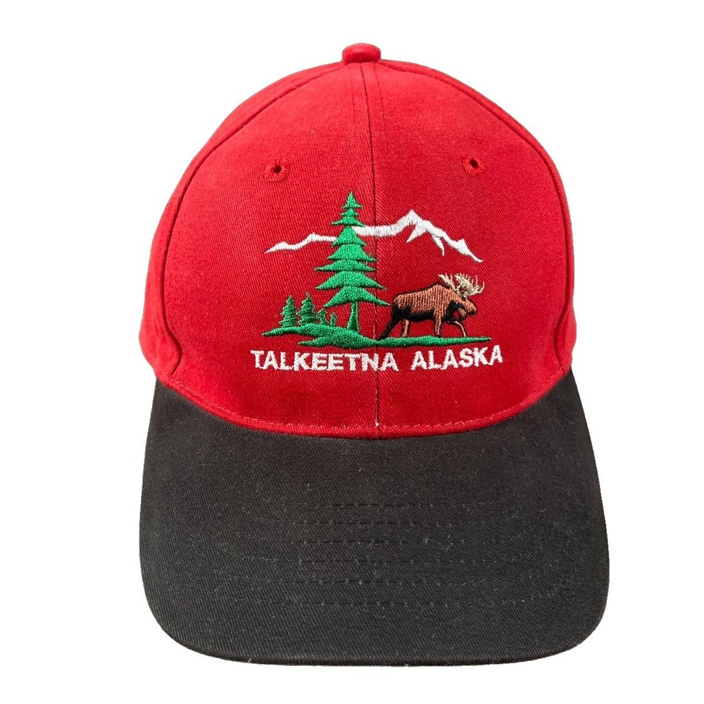 Talkeetna Alaska Hat Cap Strap Red Black Drift Creek Outdoors Moose Men NWOT